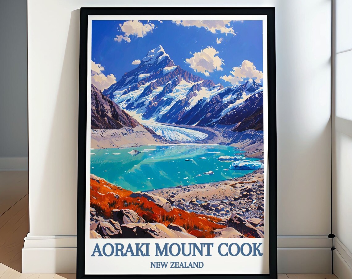 Aoraki Mount Cook Glacial Lake New Zealand Classic Travel Poster