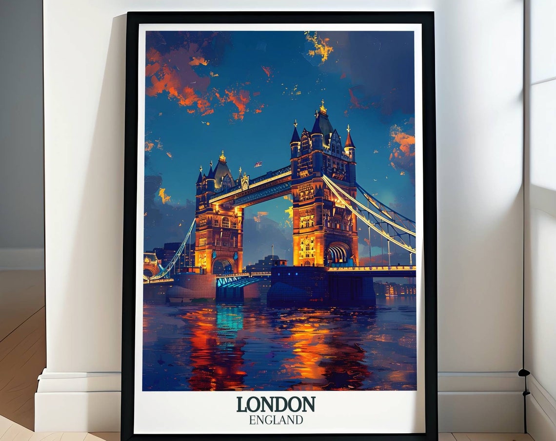 Tower Bridge London Night Lights Poster With River Reflections