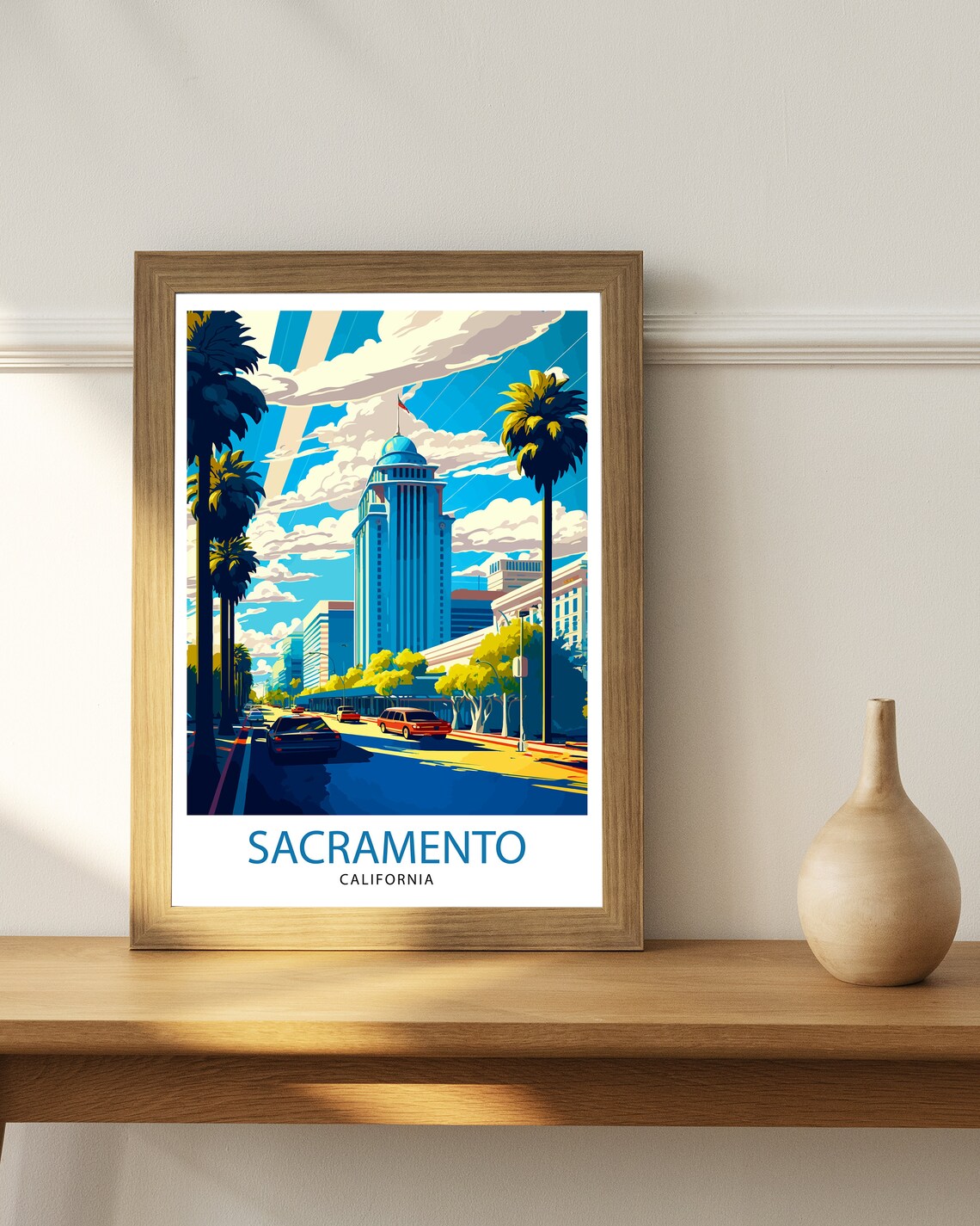 Sacramento California Downtown Skyline Palm Trees Travel Poster - Image 3