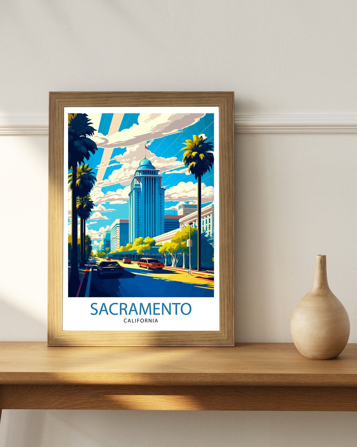 Sacramento Travel Print Sacramento Wall Art Sacramento Cityscape Illustration California Travel Poster Sacramento Gift - Image 3