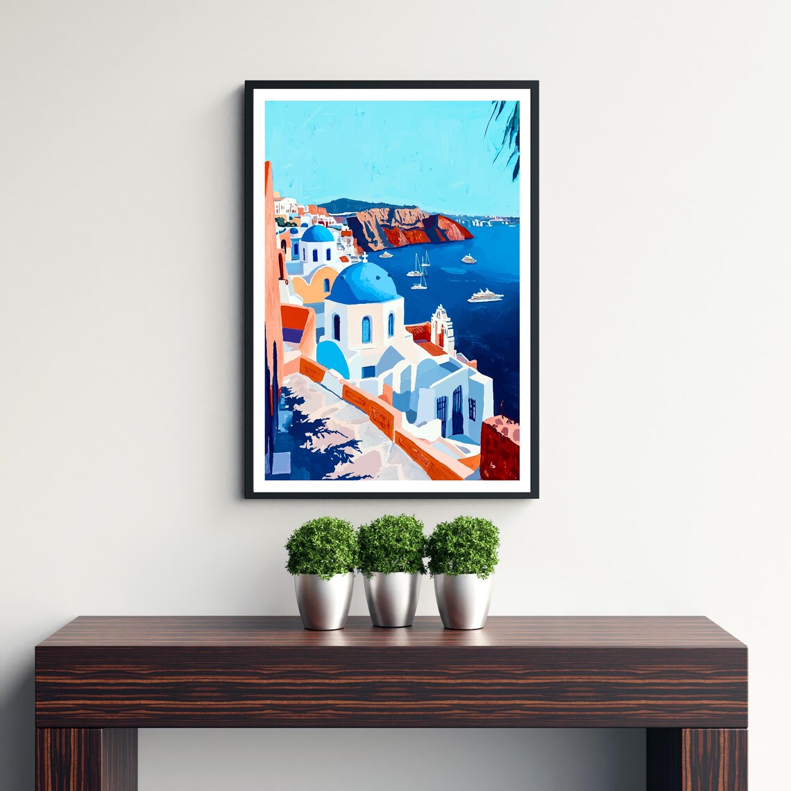 Santorini Greece Blue Domed Churches Aegean Sea Village Vista Poster - Image 3