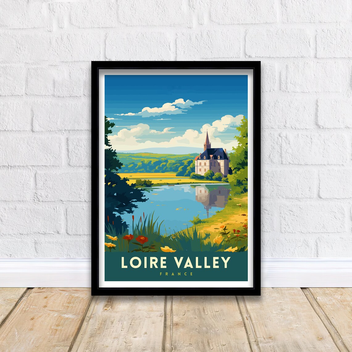 Loire Valley France Chateau River Reflection Summer Meadows Art Print - Image 2
