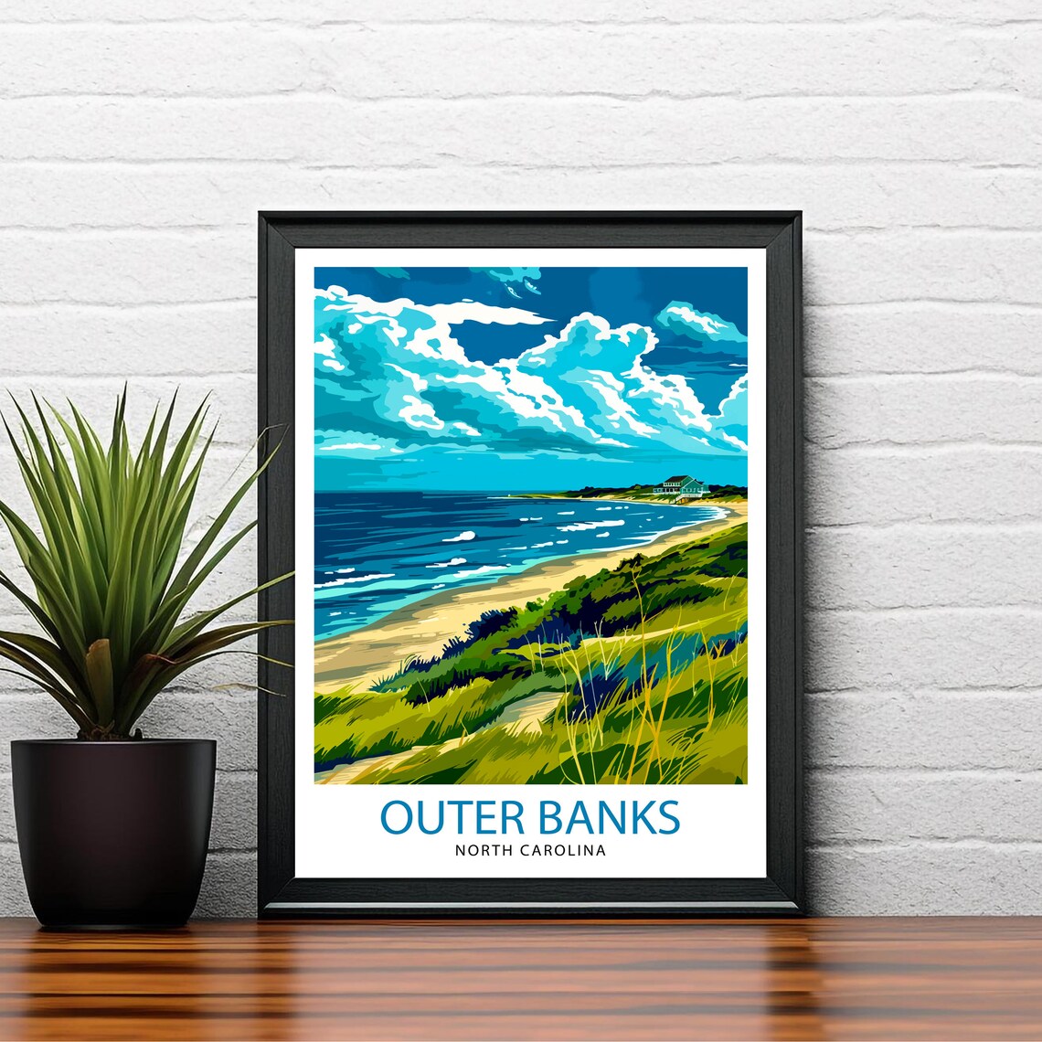 Outer Banks North Carolina Beach Dunes Grass Vintage Travel Poster - Image 2