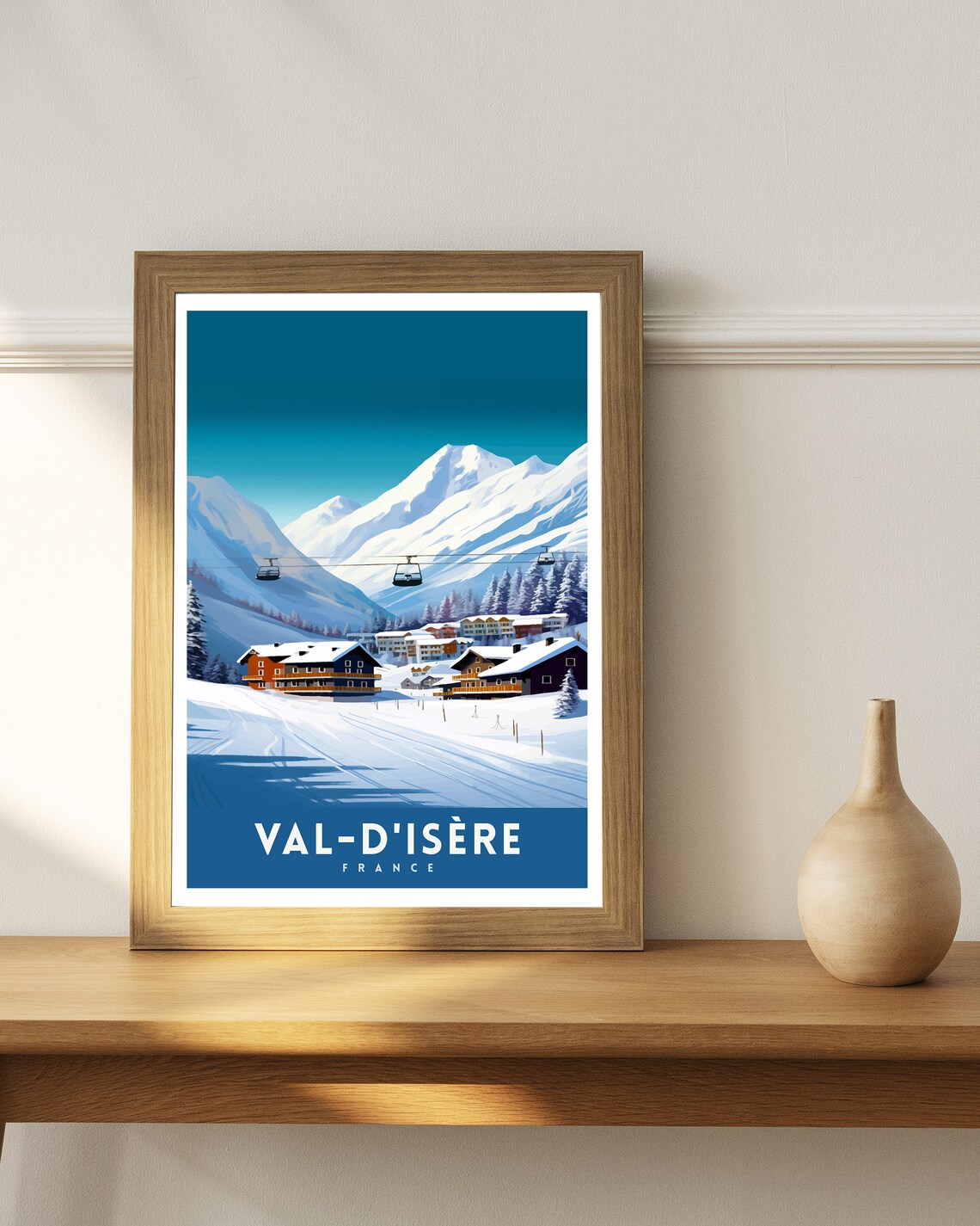Val-D'Isere France Alpine Ski Resort Gondola Winter Travel Poster - Image 3