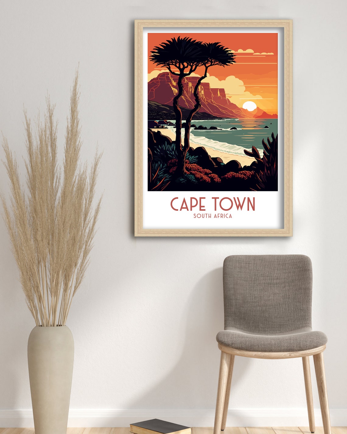 Cape Town Table Mountain Sunset Beach South Africa Retro Travel Poster - Image 3