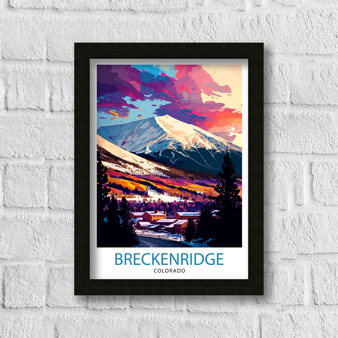 Breckenridge Colorado Snowy Mountain Sunset Travel Art Poster - Image 3