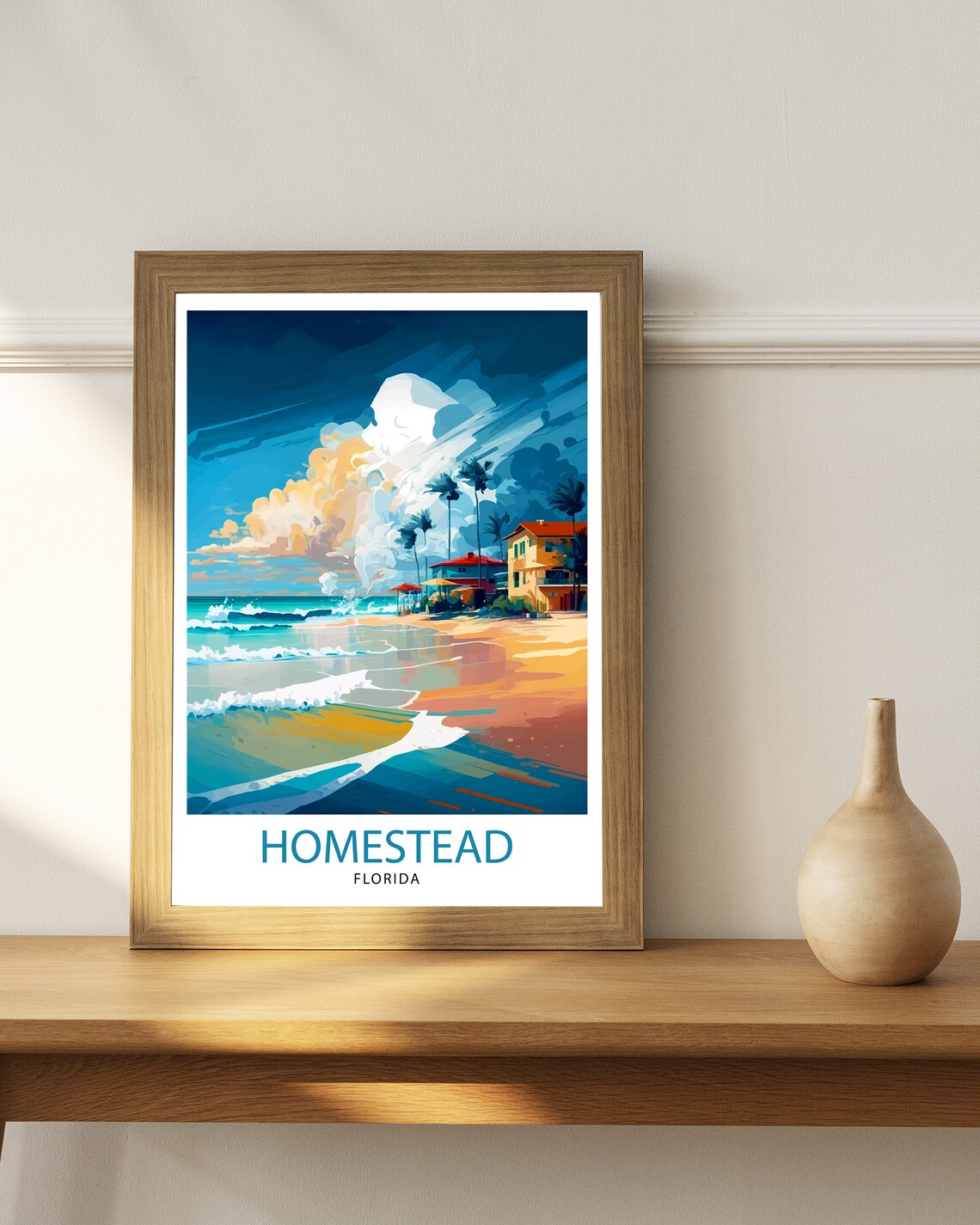 Homestead Florida Beach Palms Houses Vintage Travel Poster Ocean View - Image 3