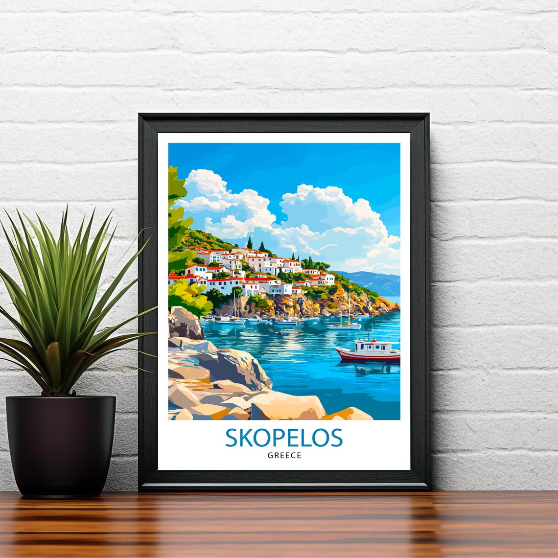 Skopelos Greece Island Harbor Village Aegean Sea View Poster - Image 2