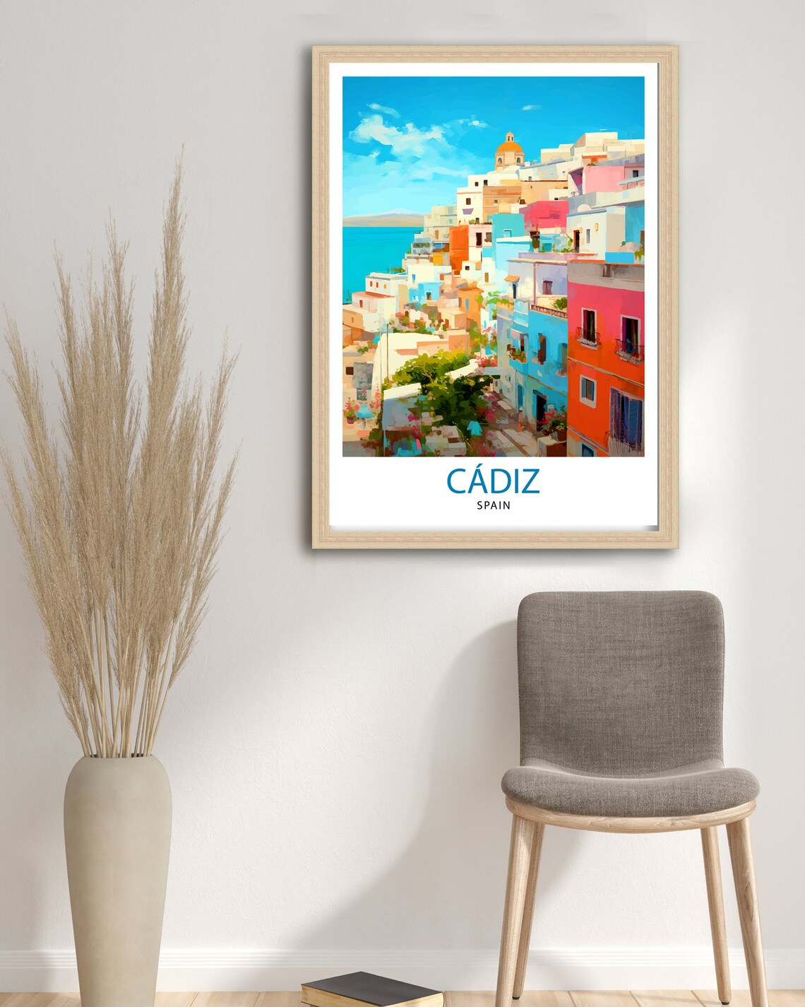 Cadiz Spain Colorful Coastal Old Town Hillside Harbor Travel Poster - Image 3