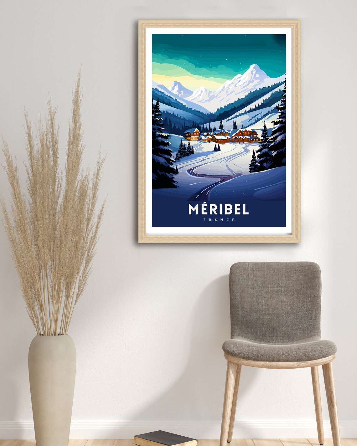 Meribel France Ski Village Night Peaks Winter Vintage Travel Poster - Image 3