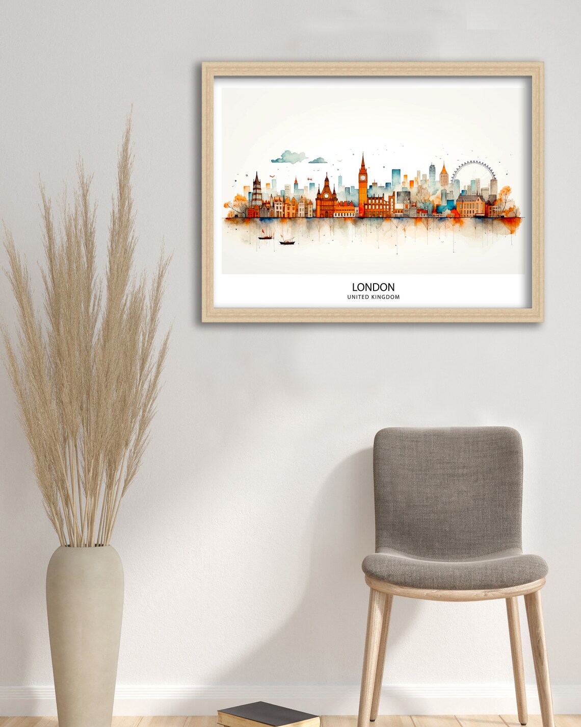 London United Kingdom Skyline Watercolor Big Ben Eye Travel Poster - Image 2