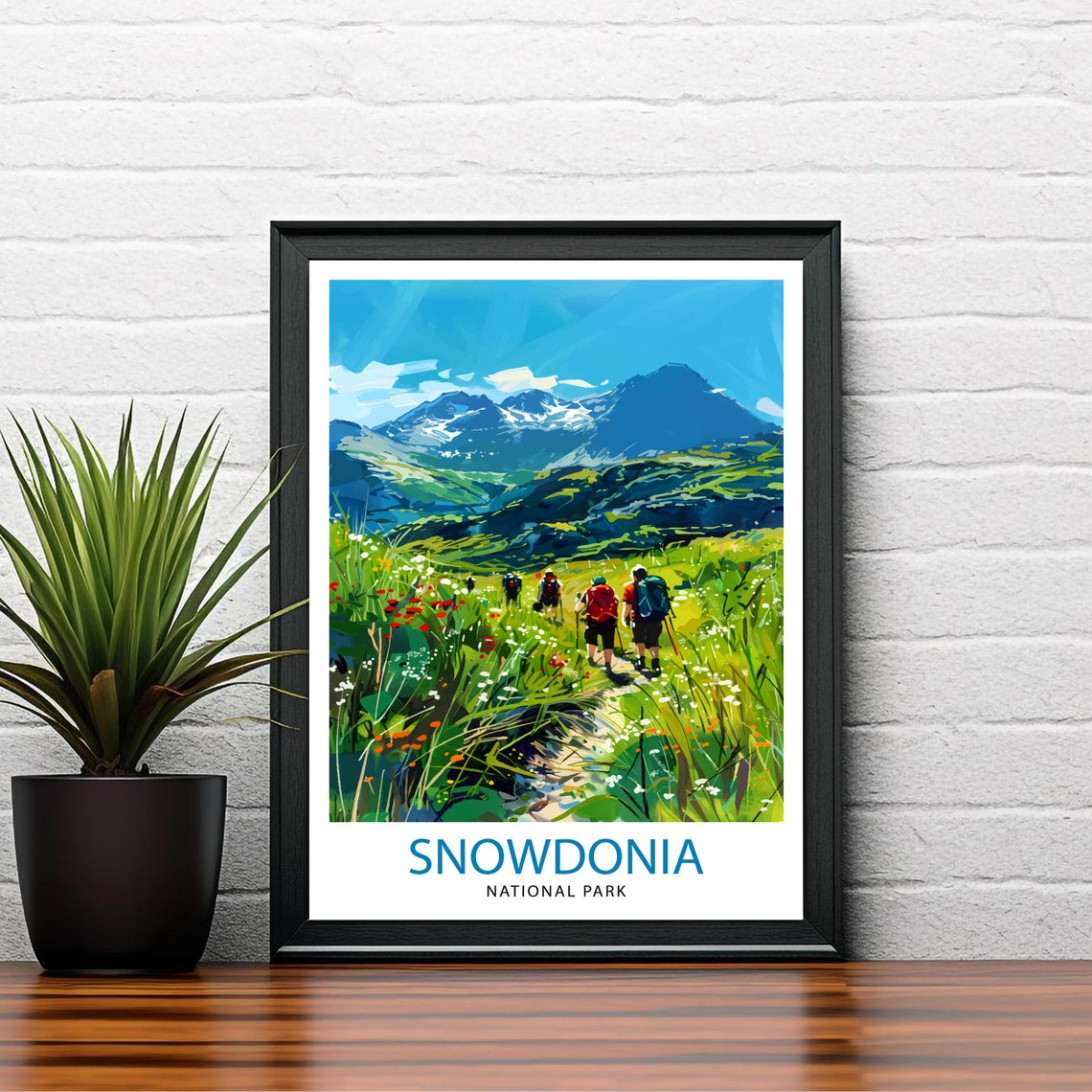 Snowdonia National Park Hikers Wildflower Mountain Trail Travel Poster - Image 2