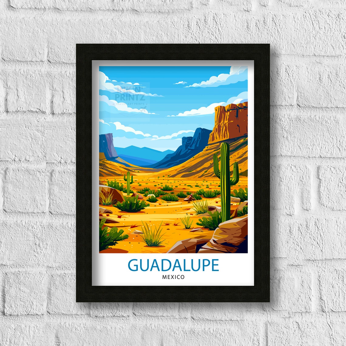 Guadalupe Mexico Desert Cactus Landscape Vintage Travel Poster - Image 3