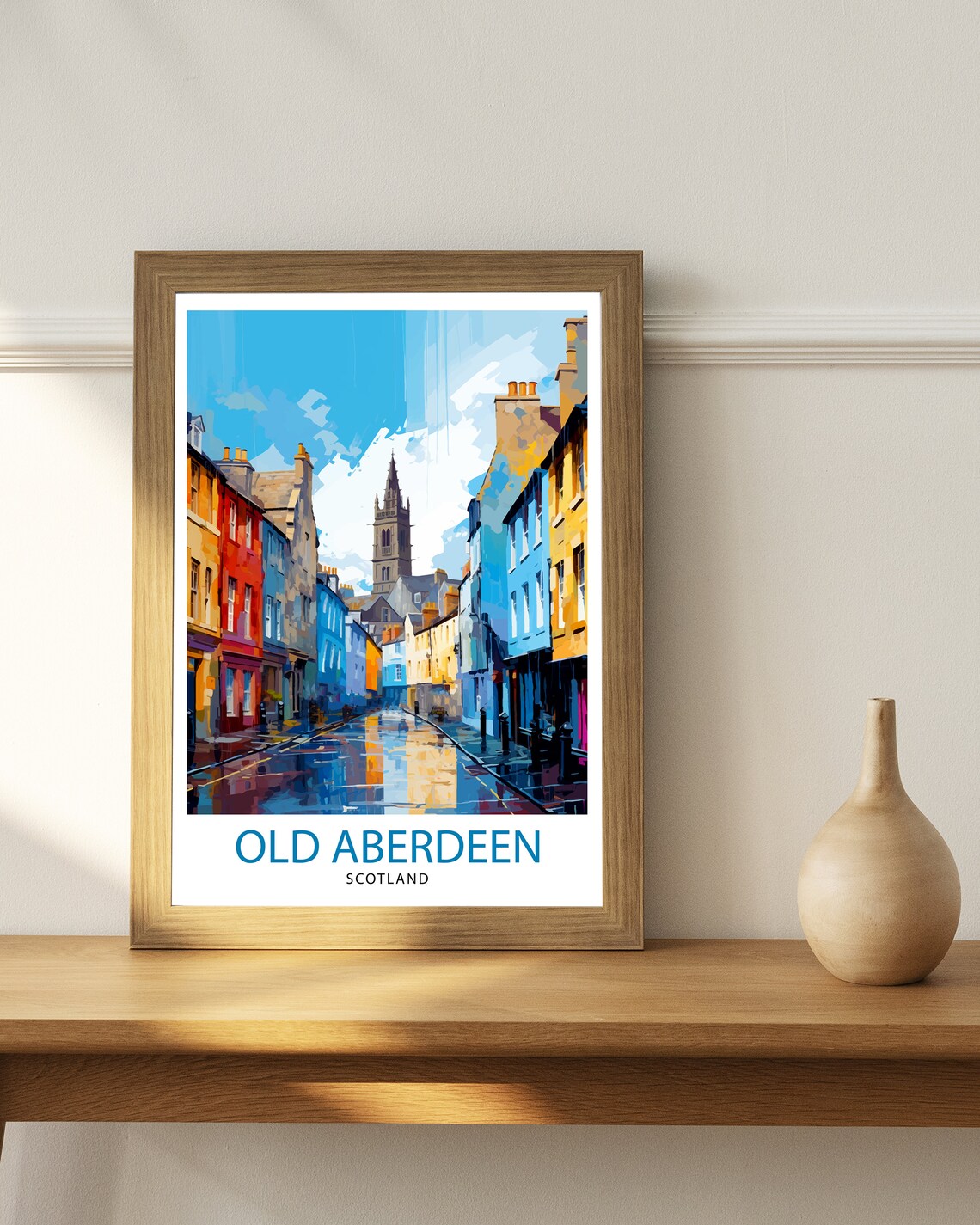 Old Aberdeen Scotland Colorful Street Church Tower View Poster - Image 2