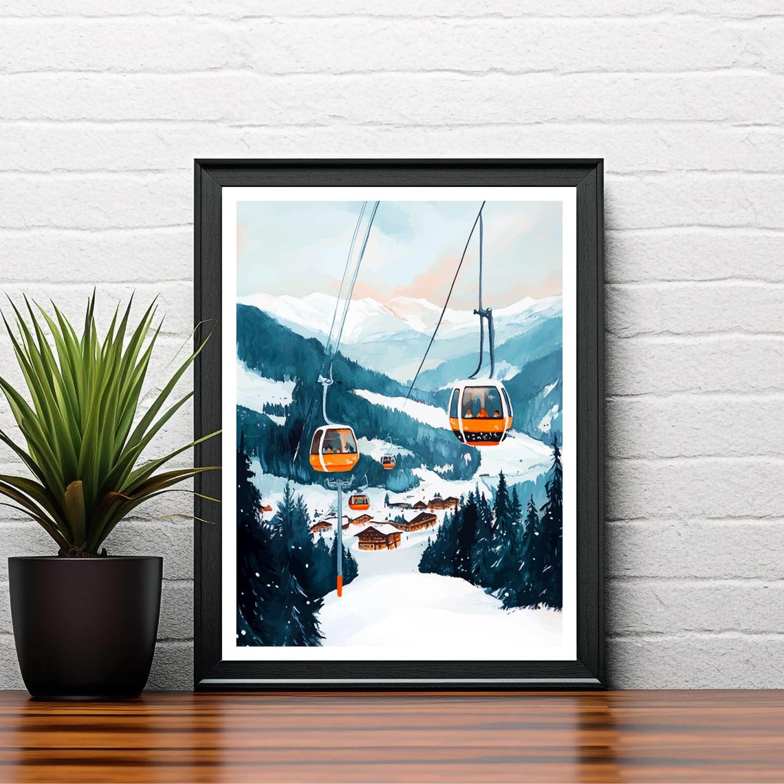 Zell Am See Austria Ski Gondolas Snowy Mountains Village Art Poster - Image 2