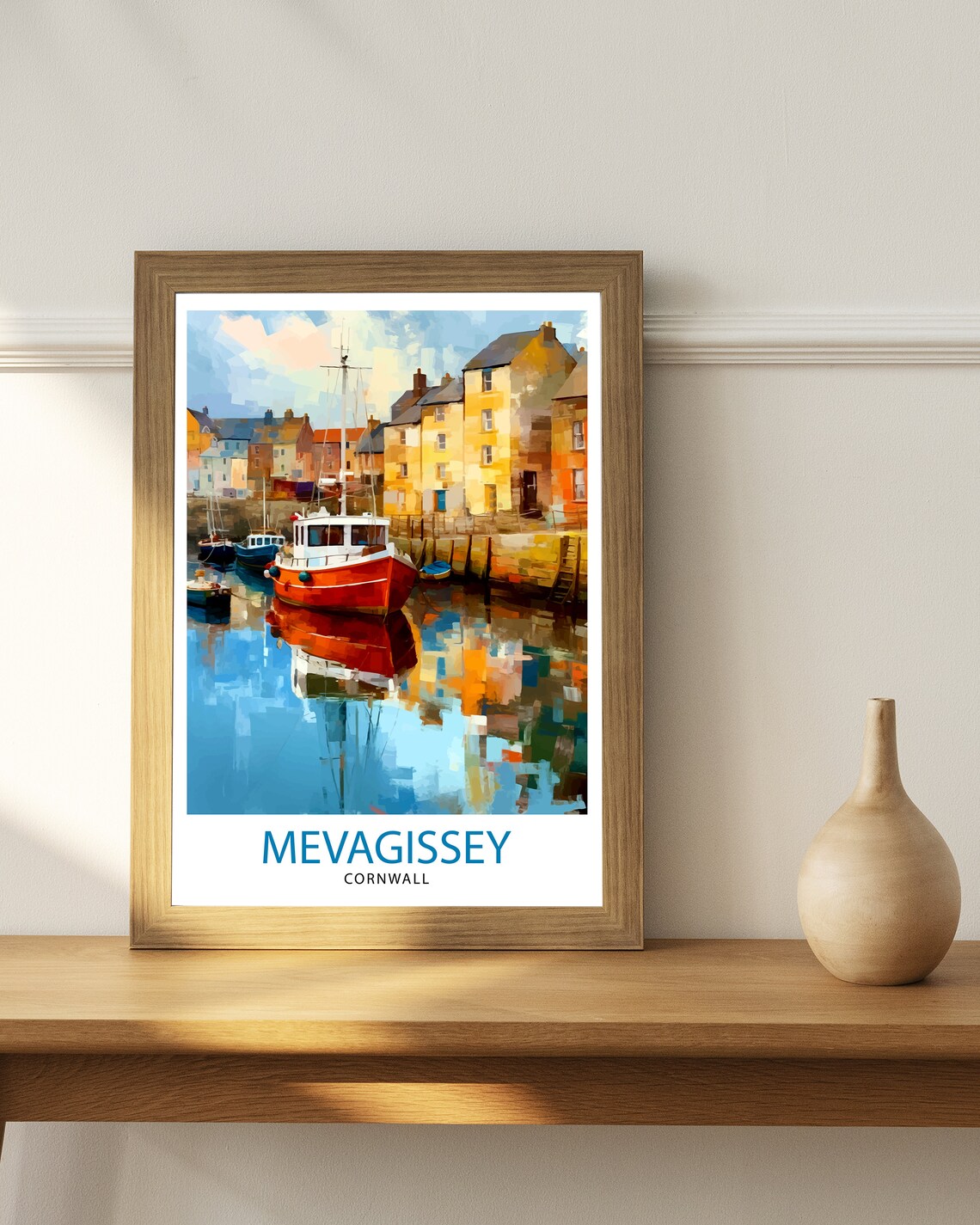 Mevagissey Cornwall Harbor Fishing Boats Painterly Quayside Art Poster - Image 3
