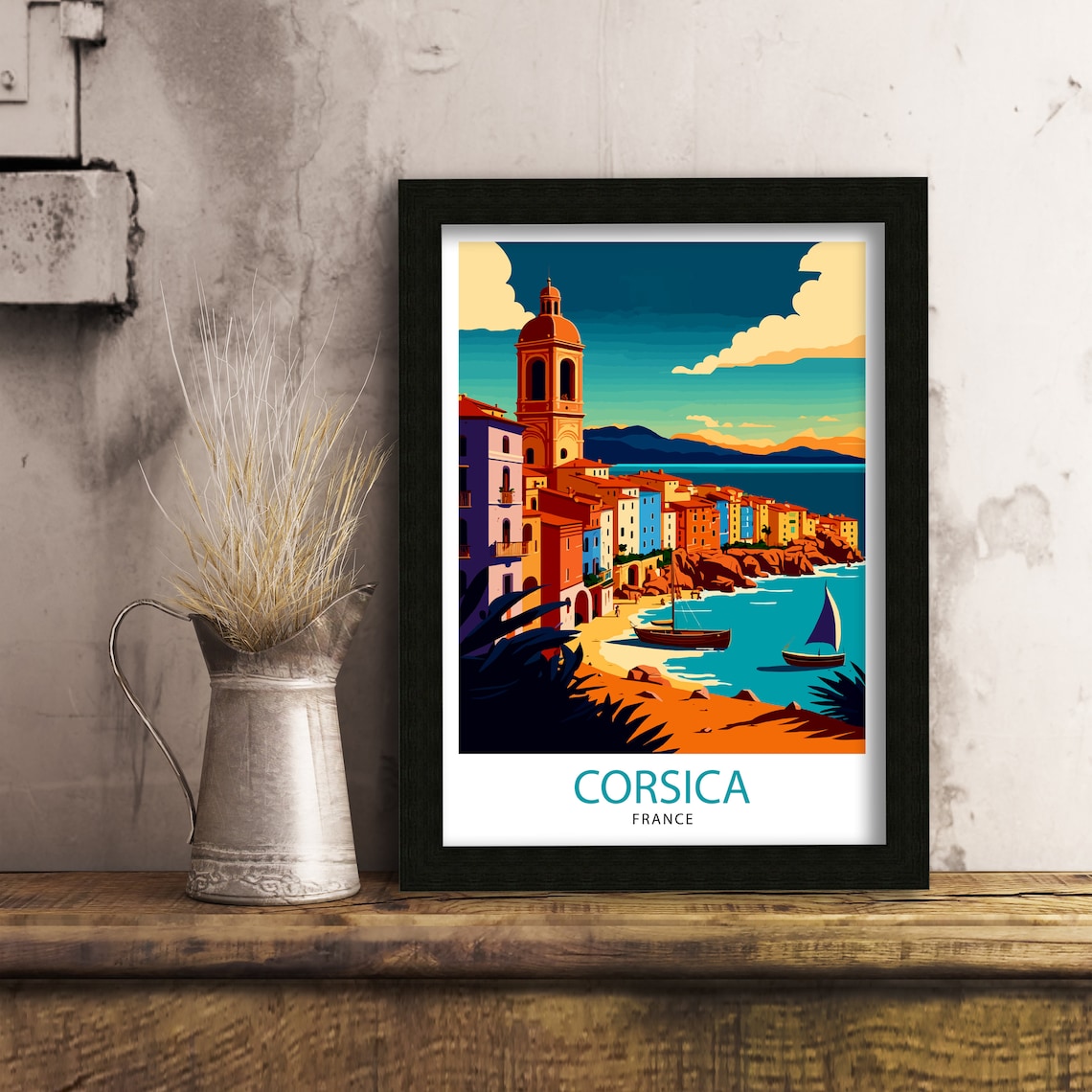 Corsica France Coastal Town Sunset Boats Mediterranean Island Poster - Image 3