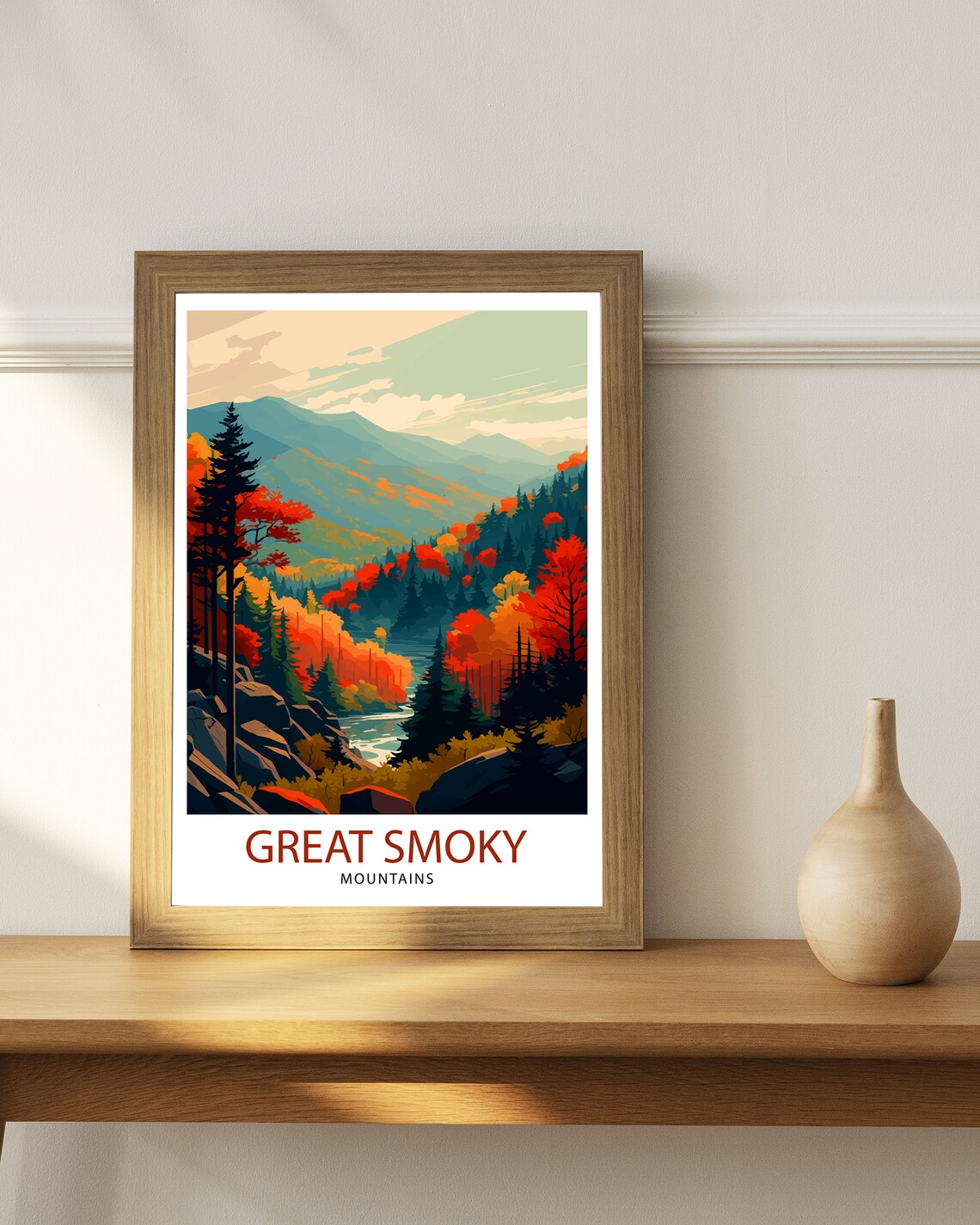 Great Smoky Mountains Autumn Forest River Vintage Travel Poster Misty Peaks - Image 3