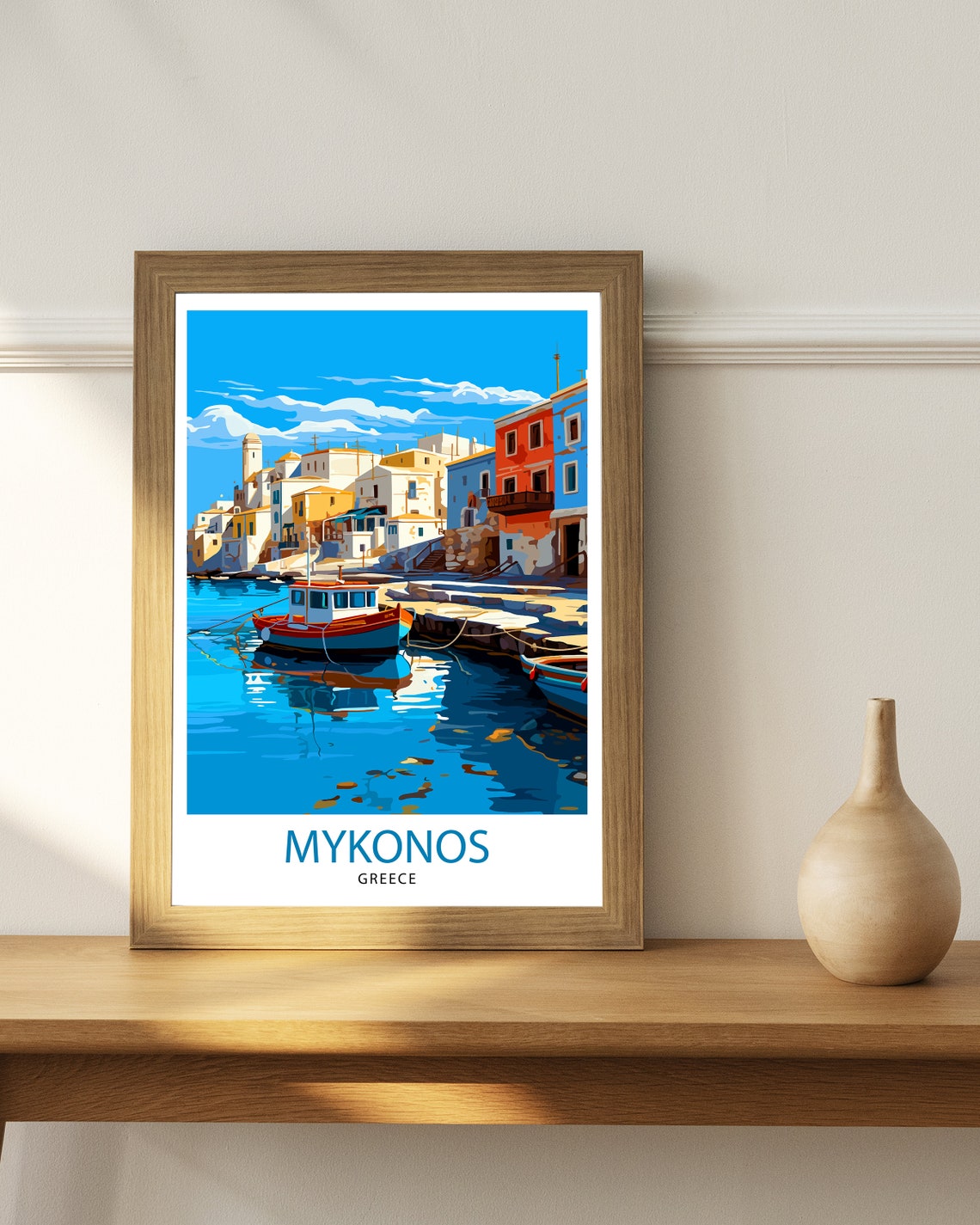 Mykonos Greece Fishing Boat Harbour Colorful Waterfront Poster - Image 3