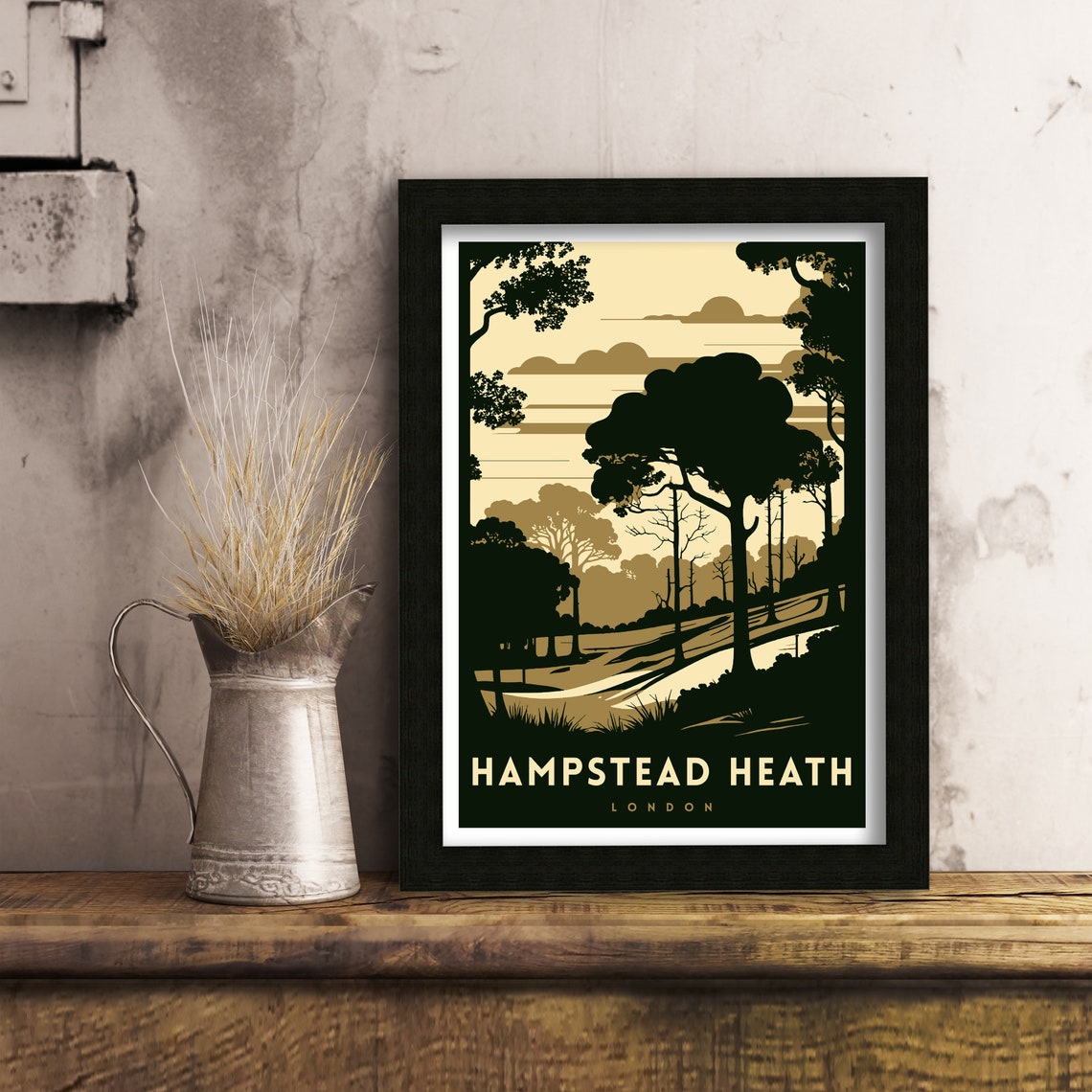 Hampstead Heath London Trees Minimalist Green Illustration Poster - Image 3