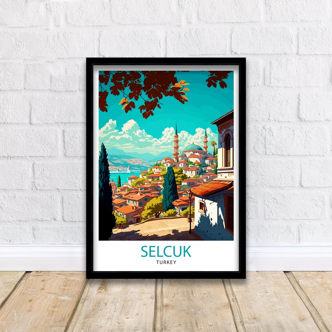 Selcuk Turkey Hill Town Twin Minaret Mosque Vintage Travel Poster - Image 2