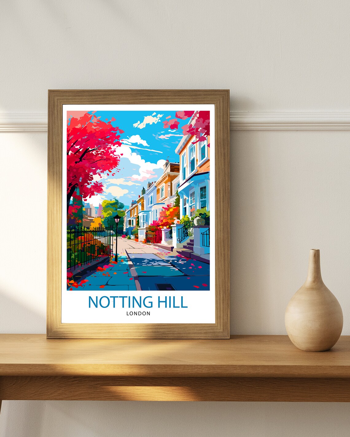 Notting Hill London Autumn Colorful Street Travel Beautiful Poster - Image 2