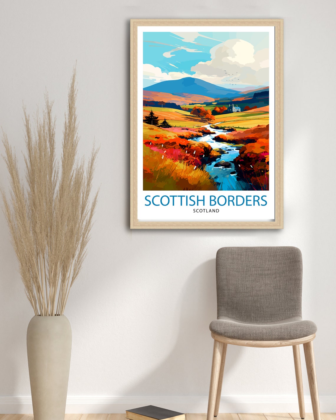 Scottish Borders Scotland Rolling Hills Stream Autumn Travel Poster - Image 3