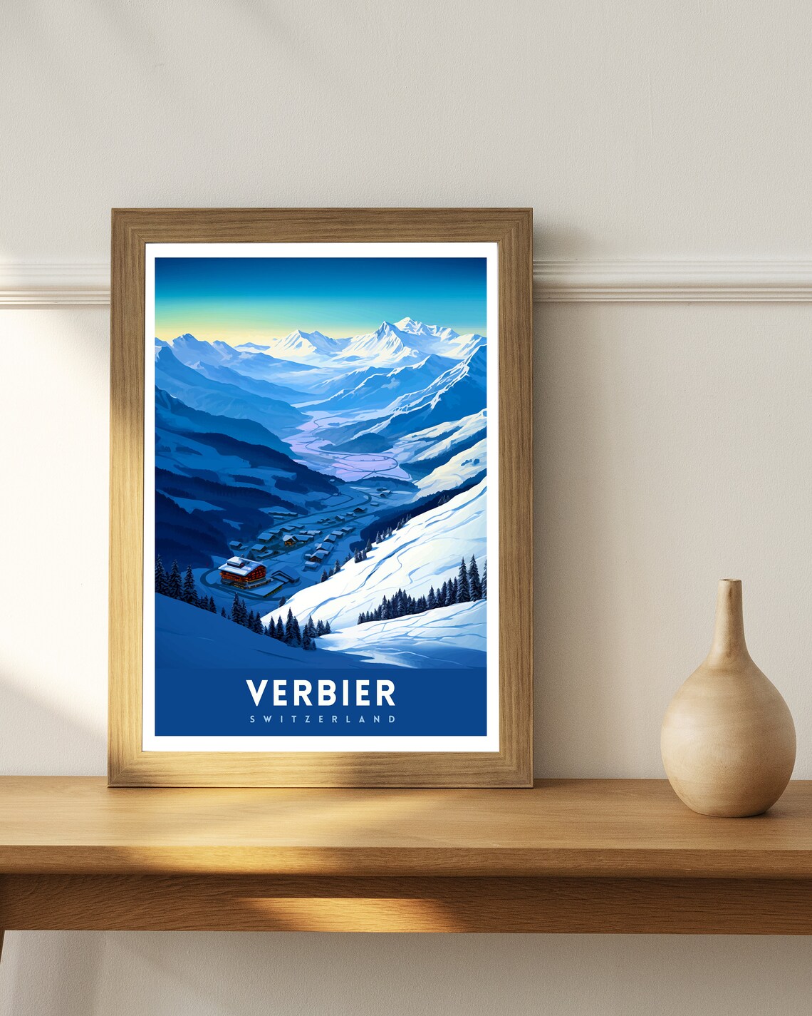 Verbier Switzerland Ski Resort Snowy Valley Alpine Peaks Winter Poster - Image 3