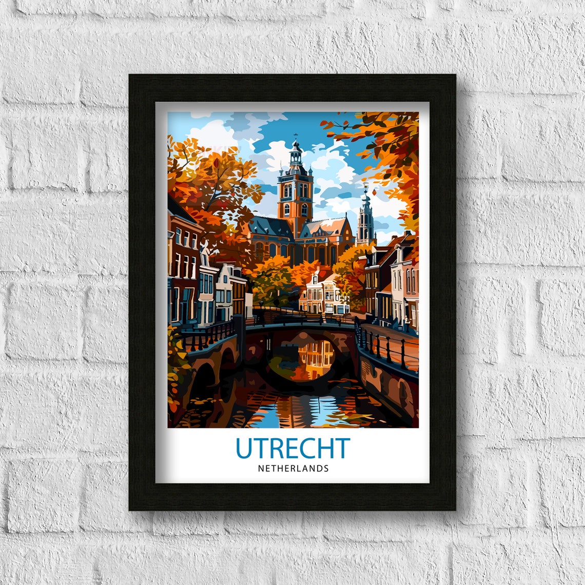 Utrecht Netherlands Autumn Canal Bridge Church Towers Travel Poster - Image 3