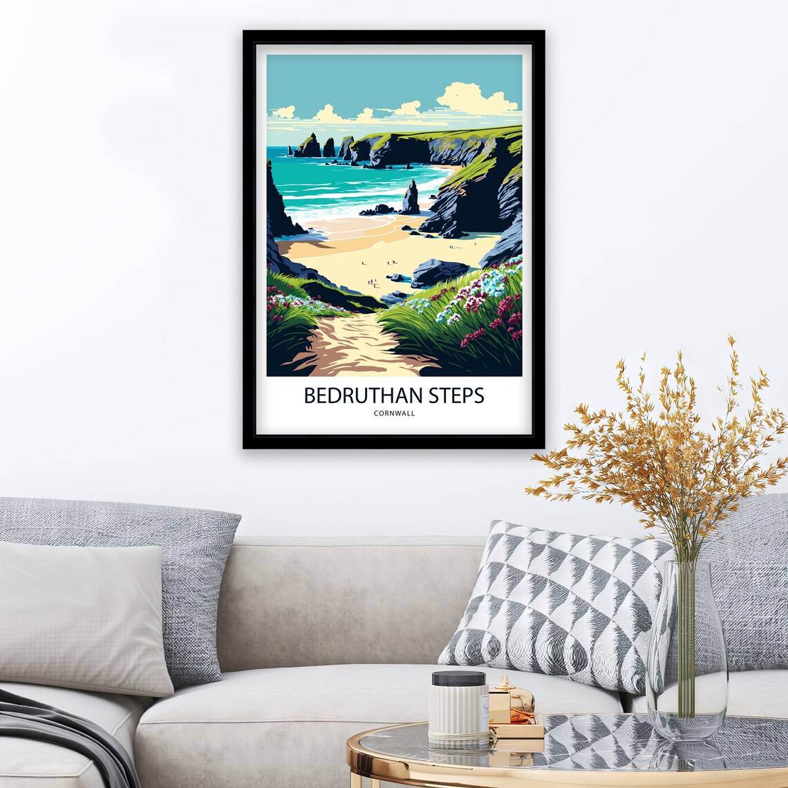 Bedruthan Steps Cornwall Travel Poster Print - Image 2