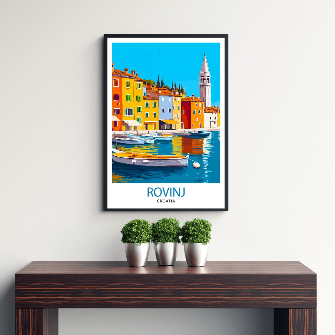 Rovinj Croatia Colorful Old Town Harbor Boats Bell Tower Poster - Image 3