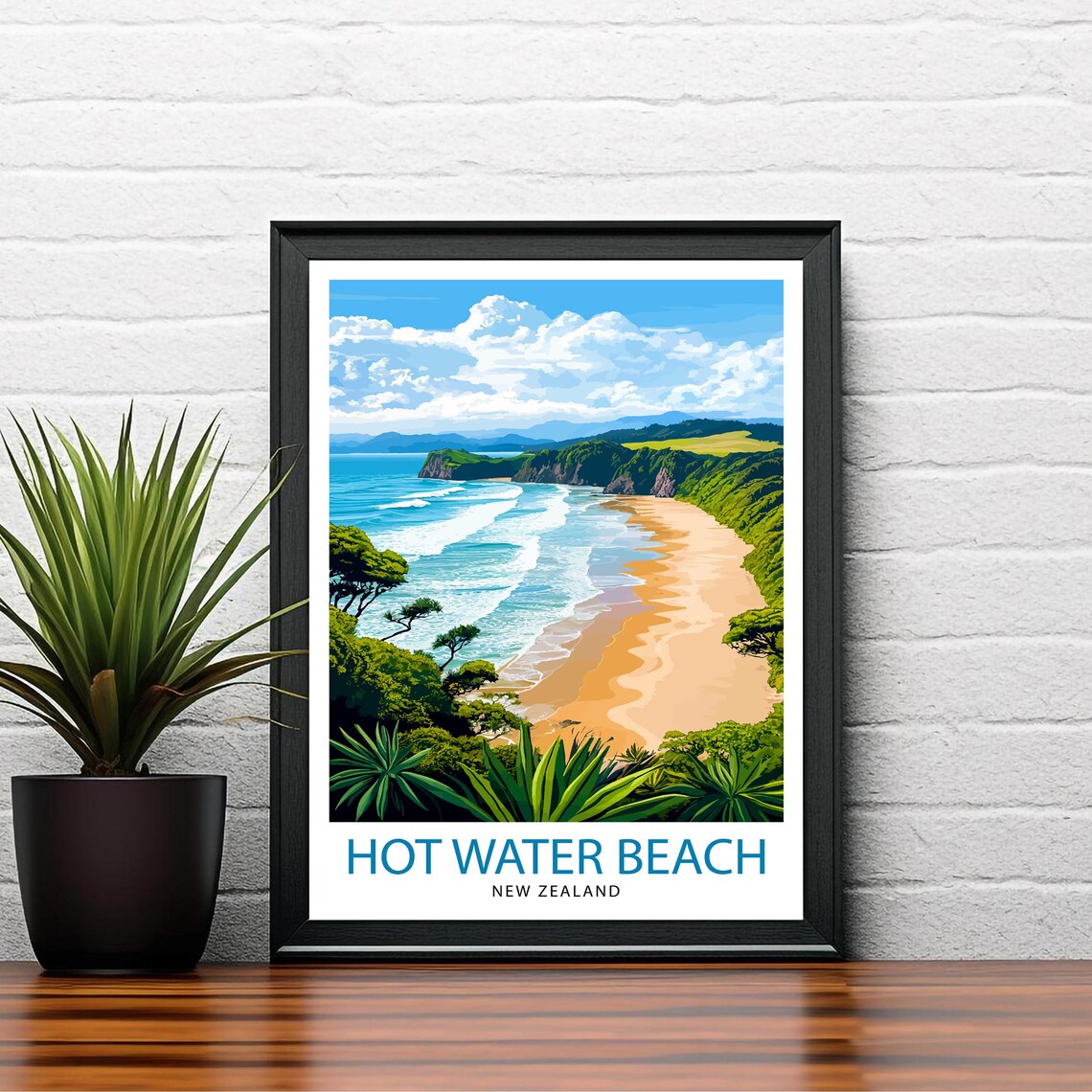 Hot Water Beach New Zealand Golden Sand Coastal Travel Poster - Image 2