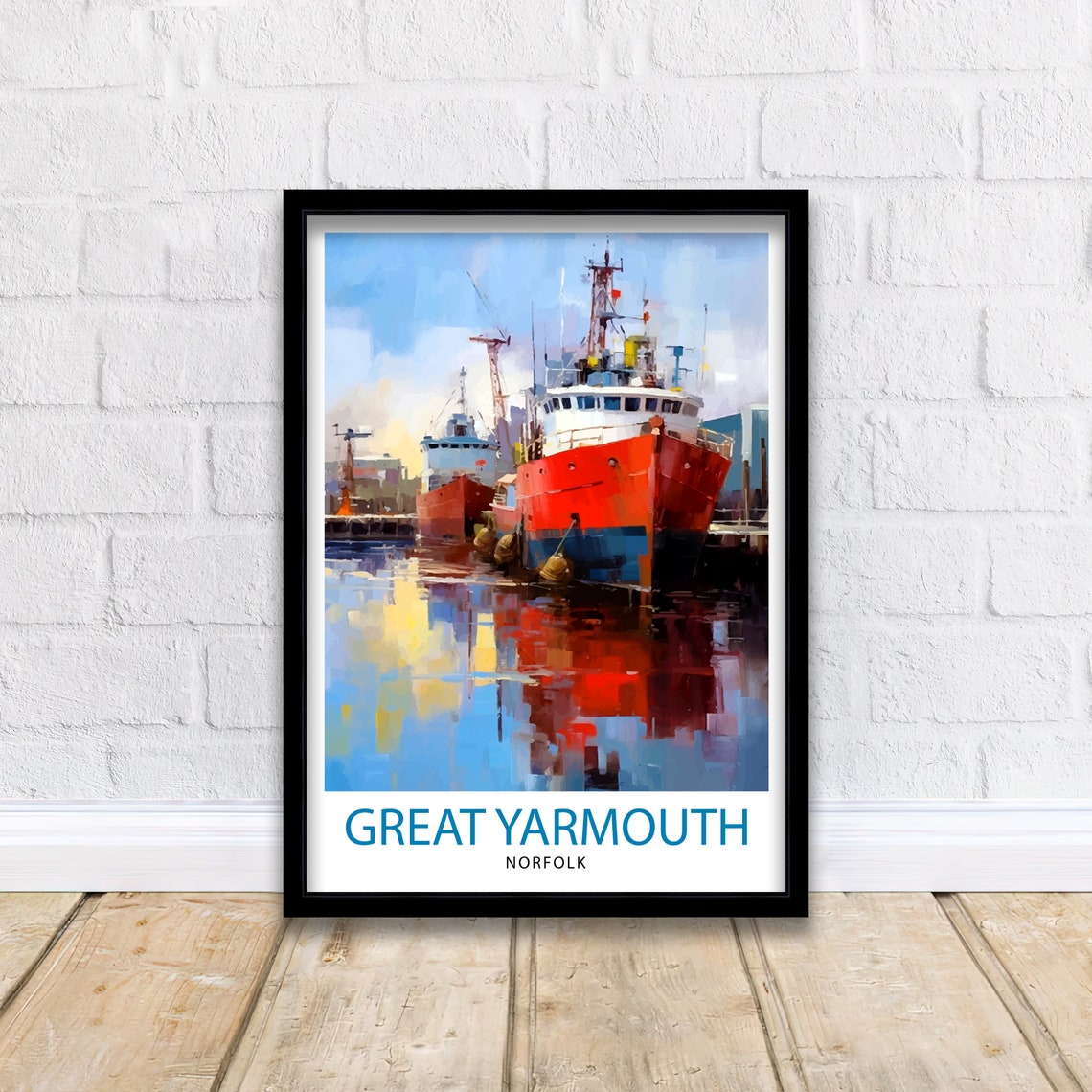 Great Yarmouth Norfolk Harbour Trawler Ships Painterly Travel Poster - Image 2