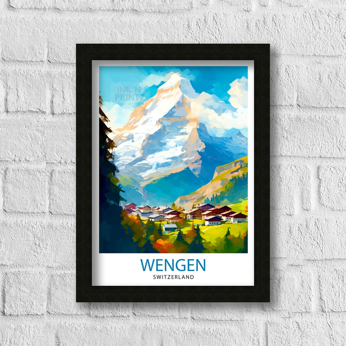 Wengen Switzerland Alpine Village Mountain Chalet Art Poster - Image 3
