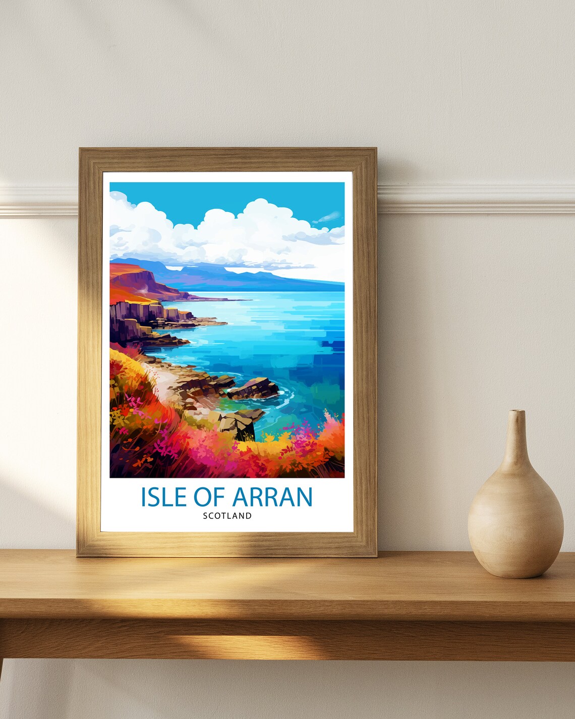 Isle of Arran Scotland Rocky Coastline Heather Sea View Travel Poster - Image 2