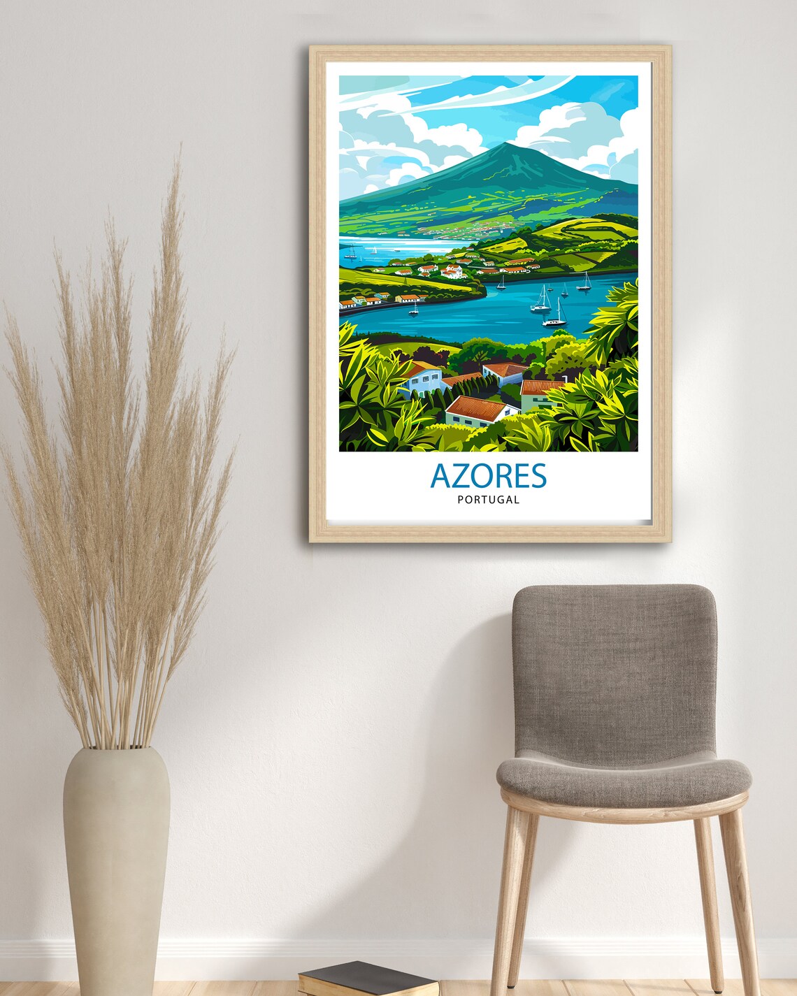 Azores Portugal Volcanic Island Lagoon Sailboats Travel Poster - Image 2