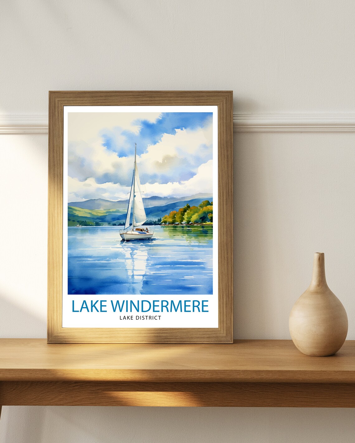 Lake Windermere Sailboat Watercolor English Lakes Travel Poster - Image 2