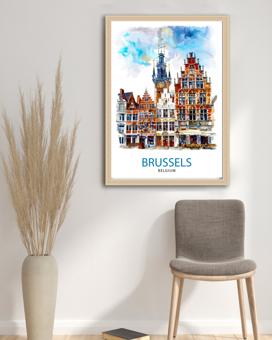 Brussels Belgium Historic Grand Square Watercolor Art Poster - Image 2