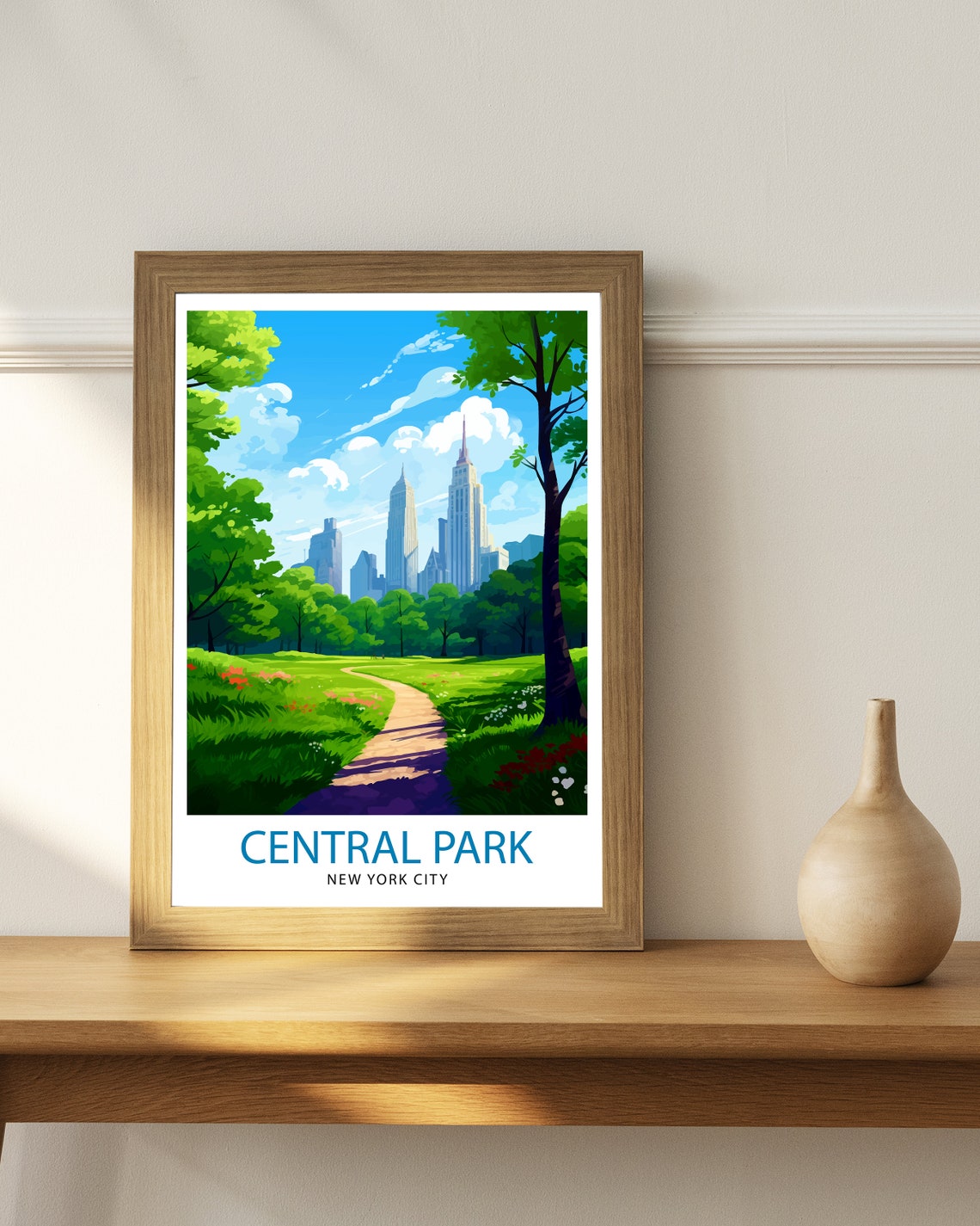 Central Park New York City Lush Meadow and Skyline View Poster - Image 3