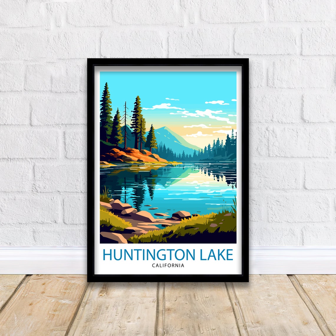 Huntington Lake Travel Print Huntington Lake Wall Decor Huntington Lake Home Living Decor Huntington Lake Illustration Travel Poster Gift - Image 2