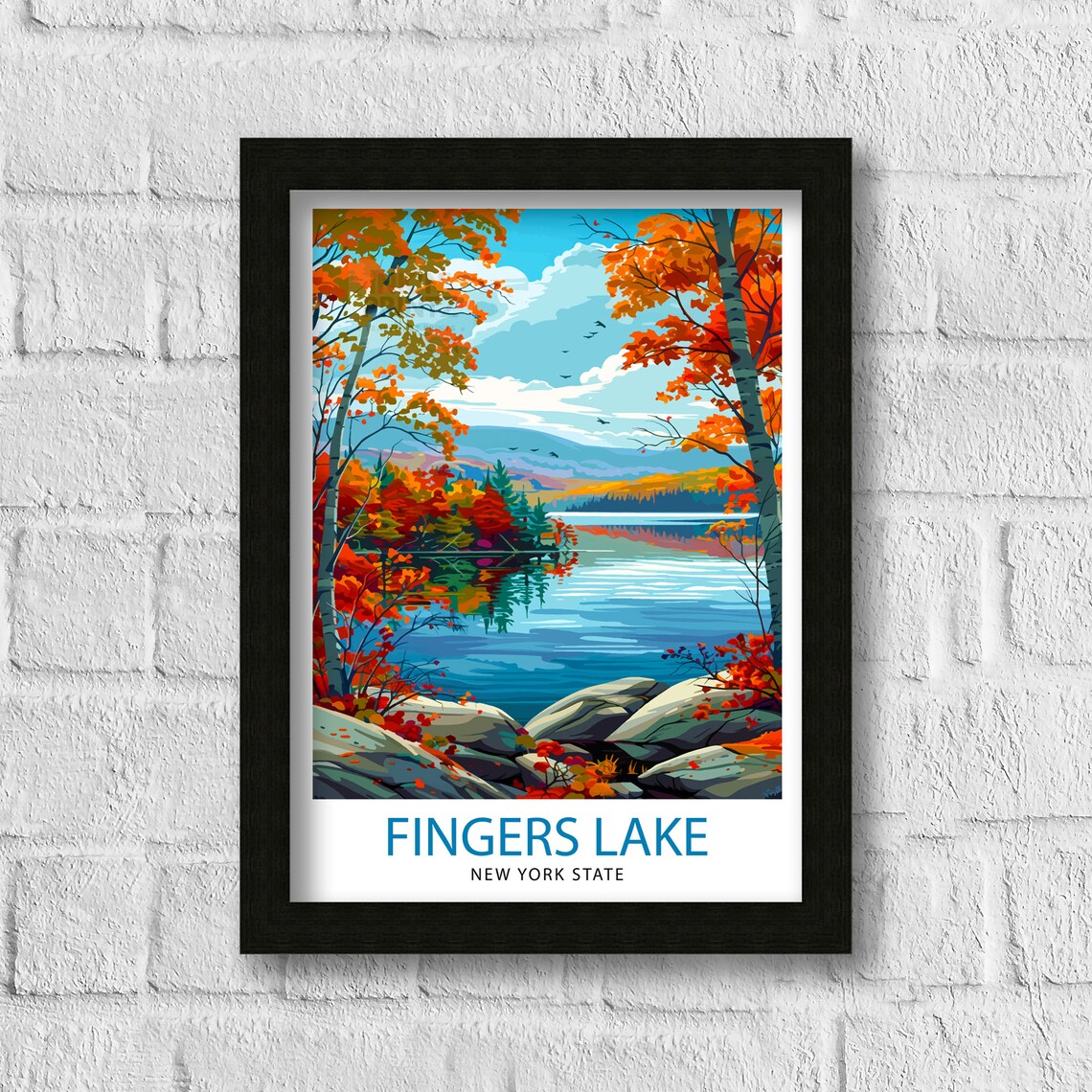 Fingers Lake New York State Autumn Lakeside Scenery Art Poster - Image 3