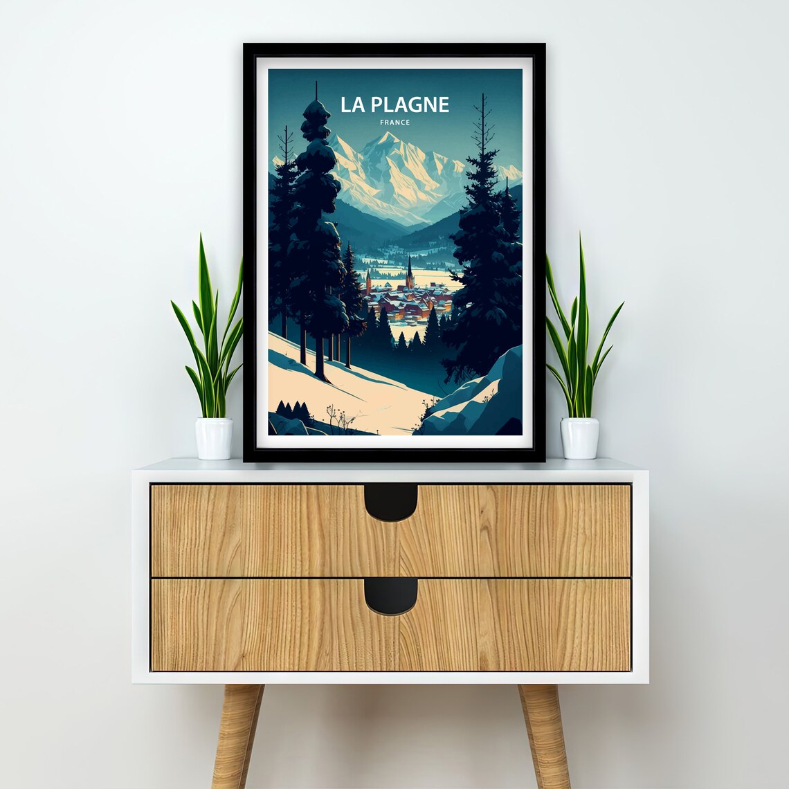 La Plagne France Snowy Village Church Spire Alpine Travel Poster - Image 2