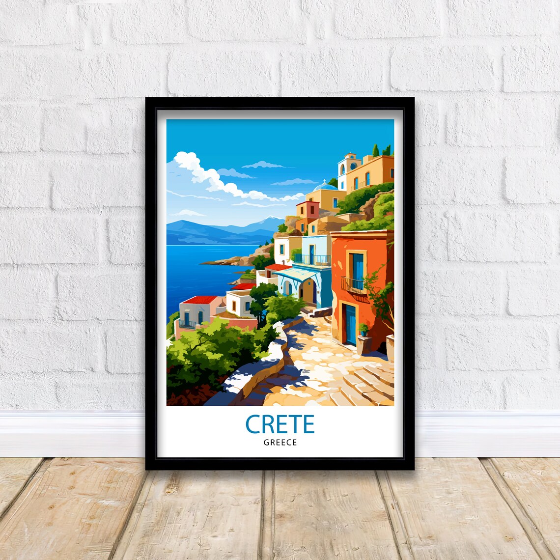 Crete Colorful Village Street Aegean Sea View Mediterranean Poster - Image 2