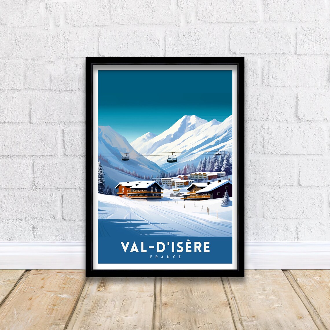 Val-D'Isere France Alpine Ski Resort Gondola Winter Travel Poster - Image 2