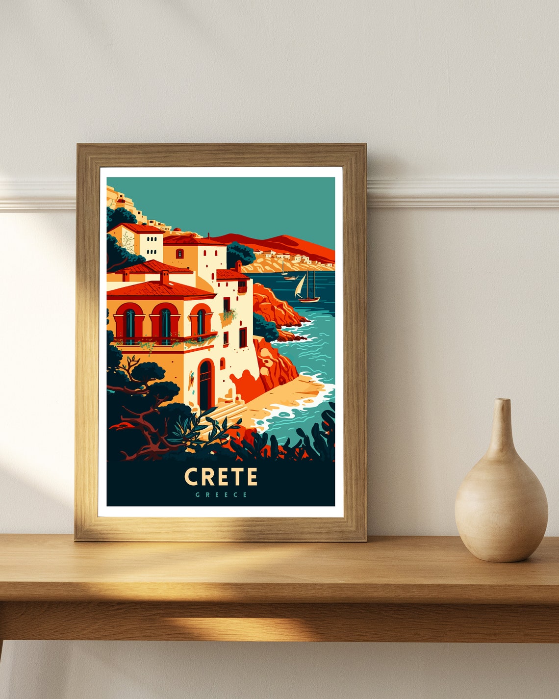 Crete Greece Coastal Village Retro Mediterranean Travel Poster - Image 2
