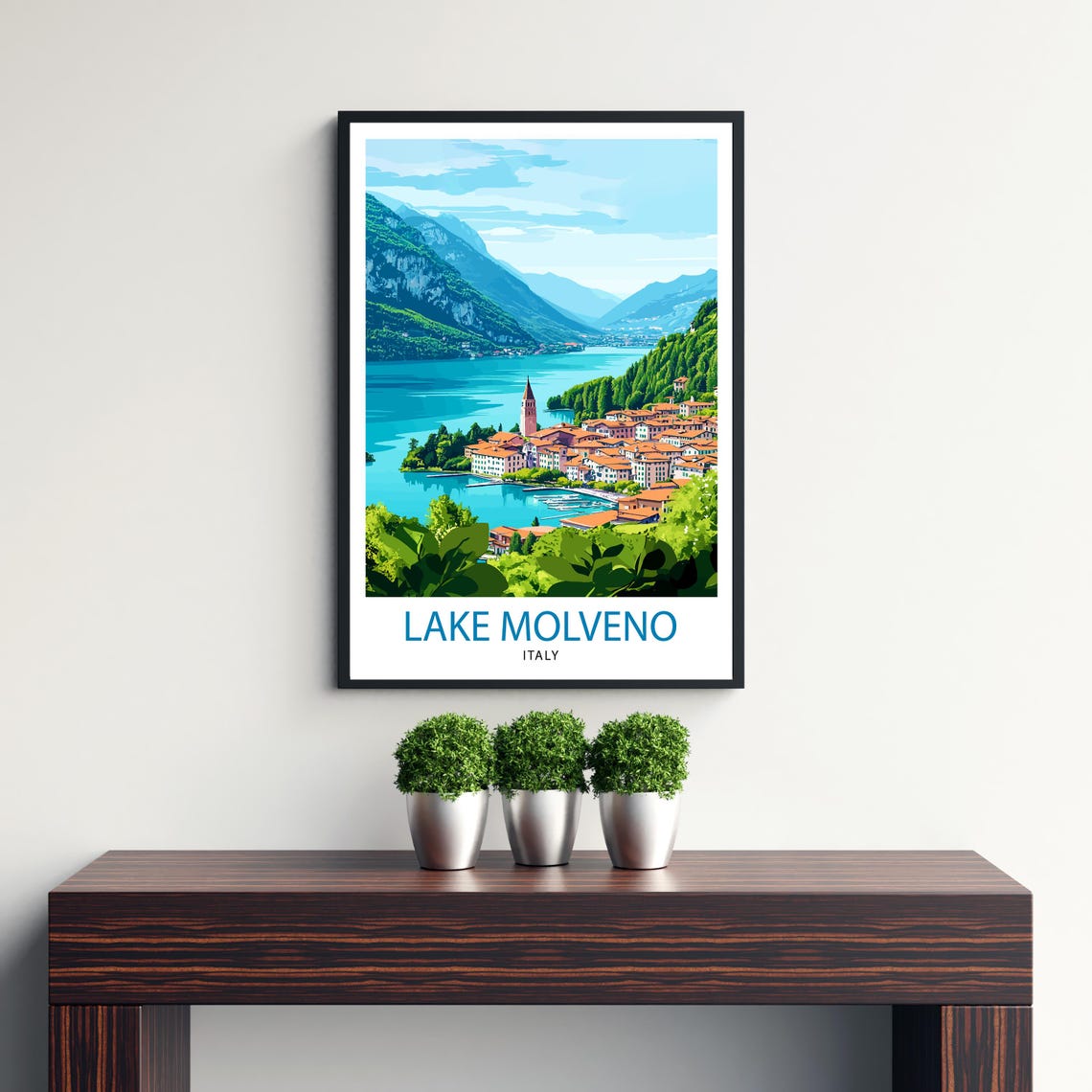 Lake Molveno Italy Lakeside Town Alpine Mountain View Poster - Image 3