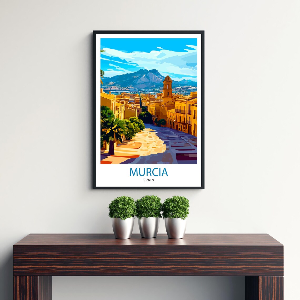 Murcia Spain Old Town Church Tower Mountain View Travel Poster - Image 3