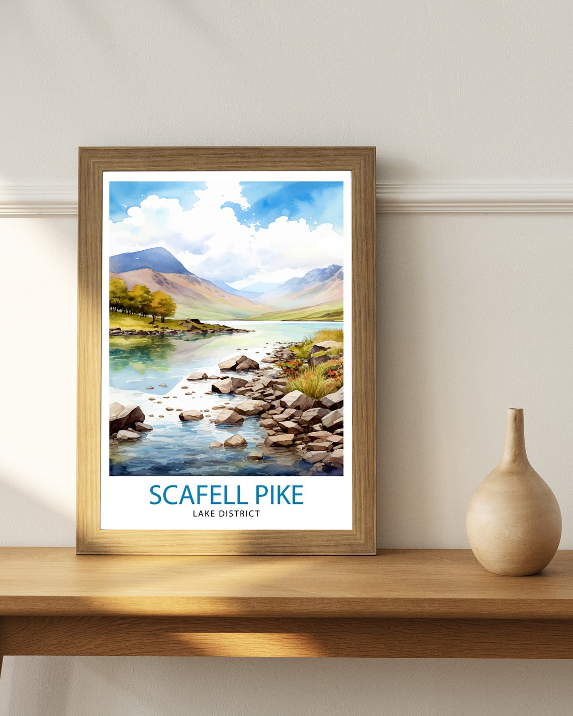 Scafell Pike Lake District Rocky Stream Mountain Watercolor Poster - Image 3