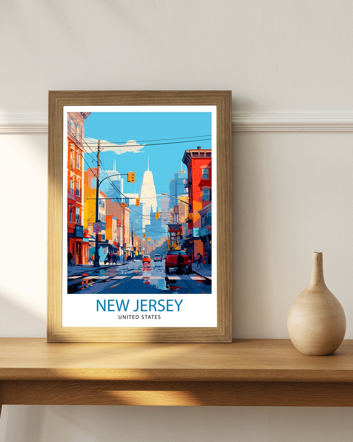 New Jersey City Street Skyline Traffic Lights Urban Art Poster - Image 2
