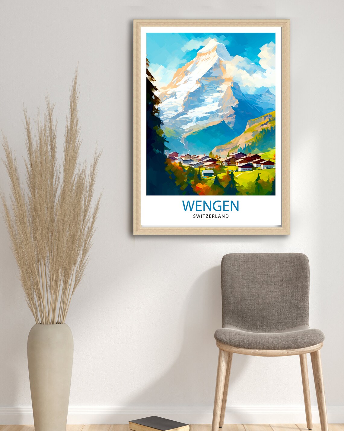 Wengen Switzerland Alpine Village Mountain Chalet Art Poster - Image 2